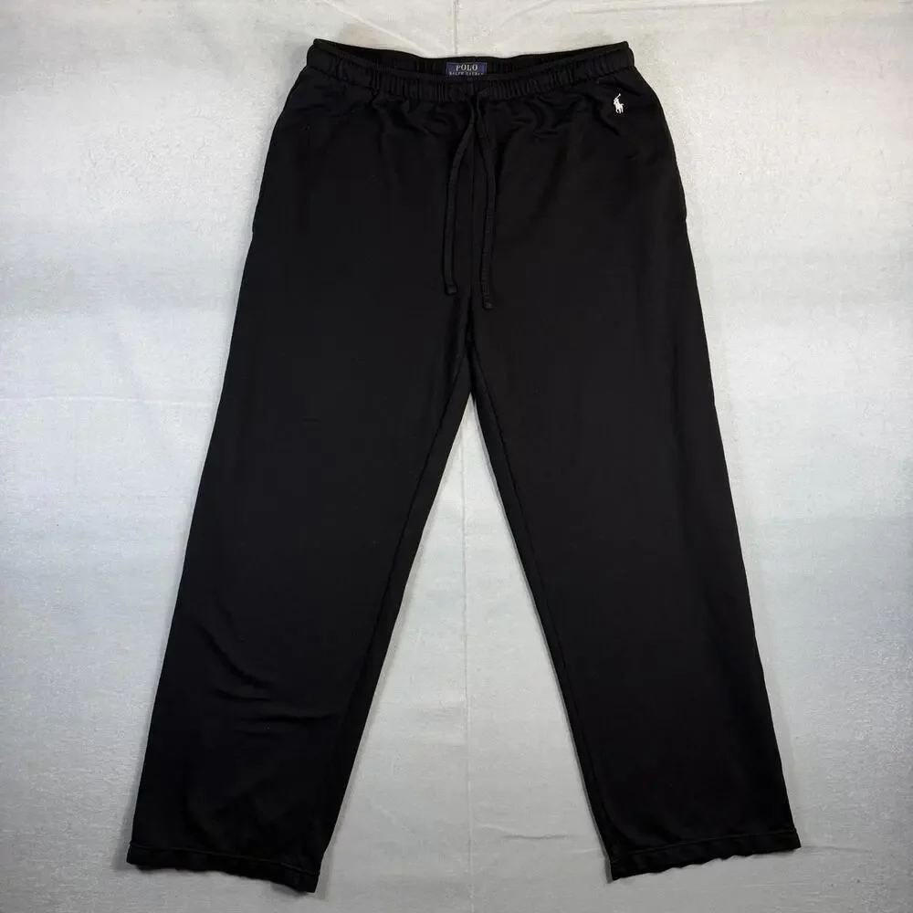 Polo Ralph Lauren Sweatpants Mens Large Black Sleepwear Relaxed White Pony